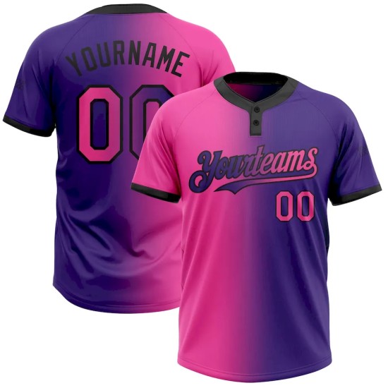Custom Purple Pink-Black Gradient Fashion Two-Button Unisex Softball Jersey Custom Purple Pink-Black Gradient Fashion Two-Button Unisex Softball Jersey