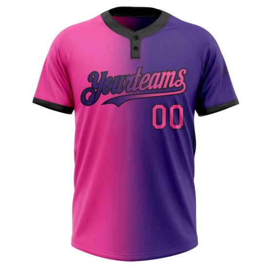 Custom Purple Pink-Black Gradient Fashion Two-Button Unisex Softball Jersey Custom Purple Pink-Black Gradient Fashion Two-Button Unisex Softball Jersey