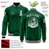 Custom Kelly Green White-Black Bomber Varsity Letterman Zipper Jacket Custom Kelly Green White-Black Bomber Varsity Letterman Zipper Jacket