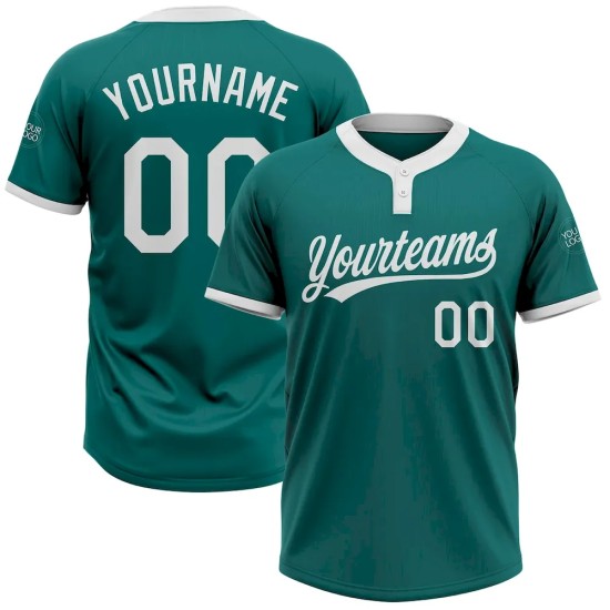 Custom Teal White Two-Button Unisex Softball Jersey Custom Teal White Two-Button Unisex Softball Jersey