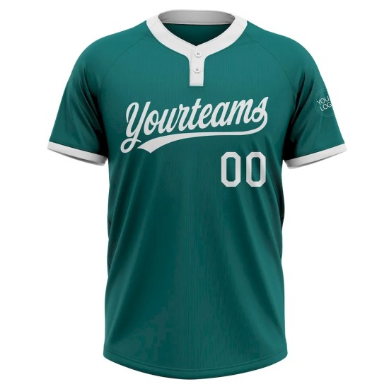Custom Teal White Two-Button Unisex Softball Jersey Custom Teal White Two-Button Unisex Softball Jersey