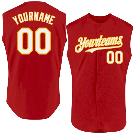 Custom Red White-Gold Authentic Sleeveless Baseball Jersey Custom Red White-Gold Authentic Sleeveless Baseball Jersey