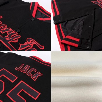 Custom Cream Cream-Red Bomber Full-Snap Varsity Letterman Jacket Custom Cream Cream-Red Bomber Full-Snap Varsity Letterman Jacket