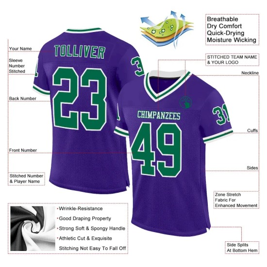 Custom Purple Kelly Green-White Mesh Authentic Throwback Football Jersey Custom Purple Kelly Green-White Mesh Authentic Throwback Football Jersey