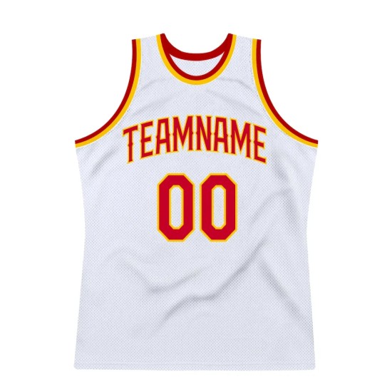 Custom White Red-Gold Authentic Throwback Basketball Jersey Custom White Red-Gold Authentic Throwback Basketball Jersey