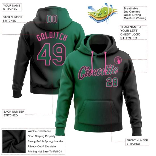 Custom Stitched Black Kelly Green-Pink Gradient Fashion Sports Pullover Sweatshirt Hoodie Custom Stitched Black Kelly Green-Pink Gradient Fashion Sports Pullover Sweatshirt Hoodie