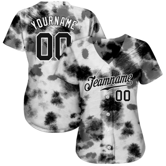 Custom Tie Dye Black-White 3D Steel Authentic Baseball Jersey Custom Tie Dye Black-White 3D Steel Authentic Baseball Jersey