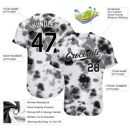 Custom Tie Dye Black-White 3D Steel Authentic Baseball Jersey Custom Tie Dye Black-White 3D Steel Authentic Baseball Jersey
