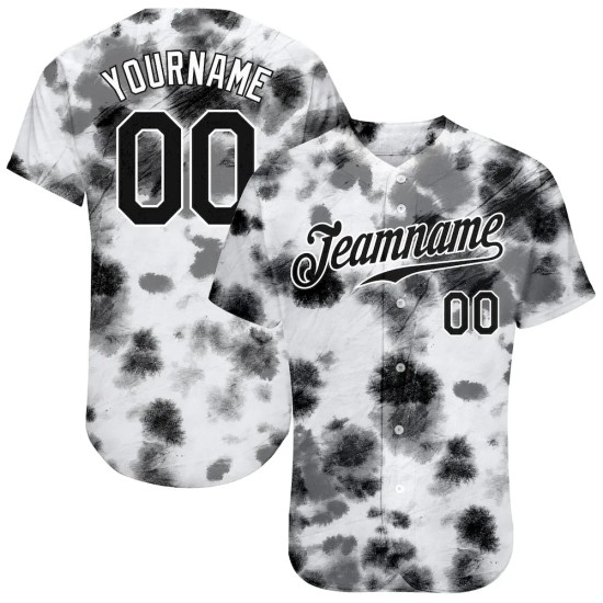 Custom Tie Dye Black-White 3D Steel Authentic Baseball Jersey Custom Tie Dye Black-White 3D Steel Authentic Baseball Jersey