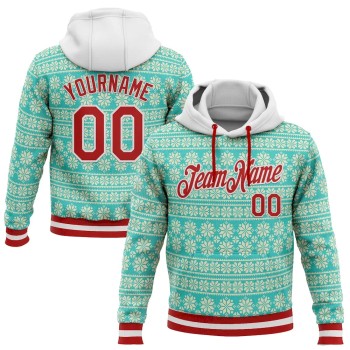 Custom Stitched Aqua Red-White 3D Christmas Sports Pullover Sweatshirt Hoodie Custom Stitched Aqua Red-White 3D Christmas Sports Pullover Sweatshirt Hoodie