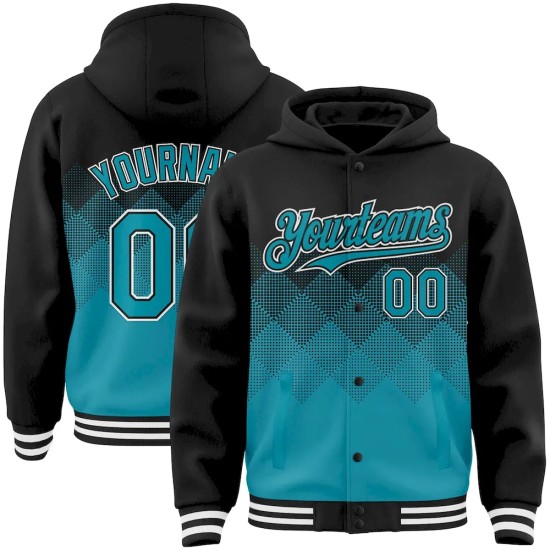 Custom Black Teal-White Gradient Square Shape 3D Pattern Design Bomber Full-Snap Varsity Letterman Hoodie Jacket Custom Black Teal-White Gradient Square Shape 3D Pattern Design Bomber Full-Snap Varsity Letterman Hoodie Jacket