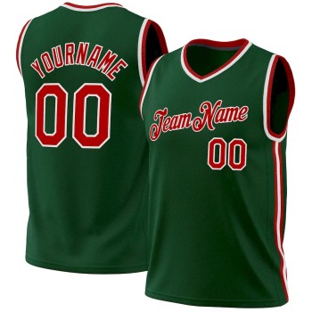 Custom Hunter Green Red-White Authentic Throwback Basketball Jersey Custom Hunter Green Red-White Authentic Throwback Basketball Jersey