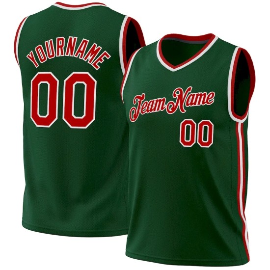 Custom Hunter Green Red-White Authentic Throwback Basketball Jersey Custom Hunter Green Red-White Authentic Throwback Basketball Jersey