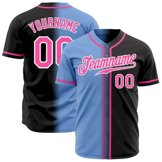 Custom Black Pink Light Blue-White Authentic Gradient Fashion Baseball Jersey Custom Black Pink Light Blue-White Authentic Gradient Fashion Baseball Jersey