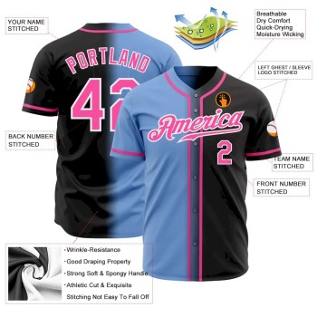 Custom Black Pink Light Blue-White Authentic Gradient Fashion Baseball Jersey Custom Black Pink Light Blue-White Authentic Gradient Fashion Baseball Jersey