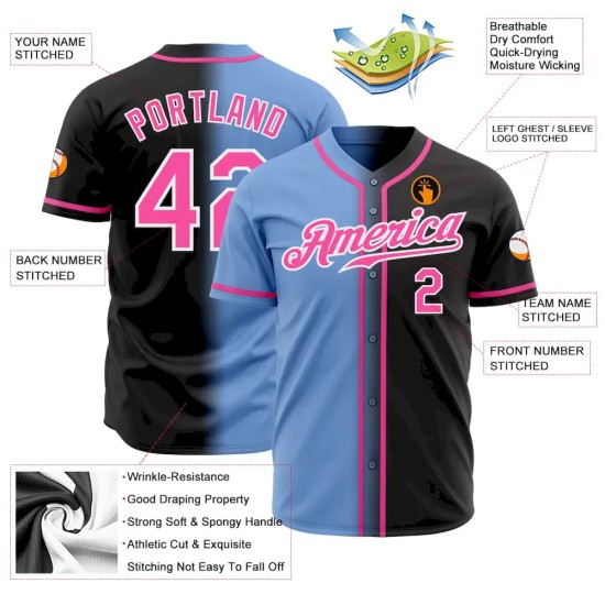 Custom Black Pink Light Blue-White Authentic Gradient Fashion Baseball Jersey Custom Black Pink Light Blue-White Authentic Gradient Fashion Baseball Jersey