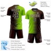 Custom Brown Neon Green-White Gradient Line Sublimation Soccer Uniform Jersey Custom Brown Neon Green-White Gradient Line Sublimation Soccer Uniform Jersey