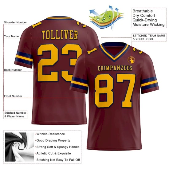 Custom Burgundy Gold-Navy Mesh Authentic Football Jersey Custom Burgundy Gold-Navy Mesh Authentic Football Jersey