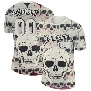 Custom City Cream Black 3D Skull Fashion Performance T-Shirt Custom City Cream Black 3D Skull Fashion Performance T-Shirt