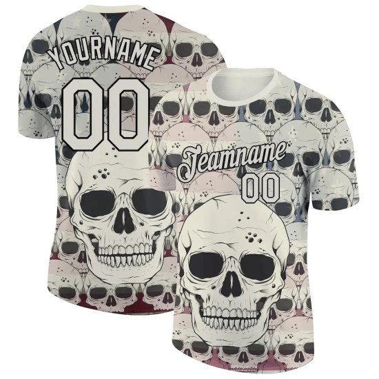 Custom City Cream Black 3D Skull Fashion Performance T-Shirt Custom City Cream Black 3D Skull Fashion Performance T-Shirt