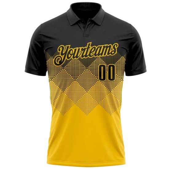 Custom Black Yellow 3D Pattern Design Gradient Square Shape Performance Polo Shirt Custom Black Yellow 3D Pattern Design Gradient Square Shape Performance Polo Shirt