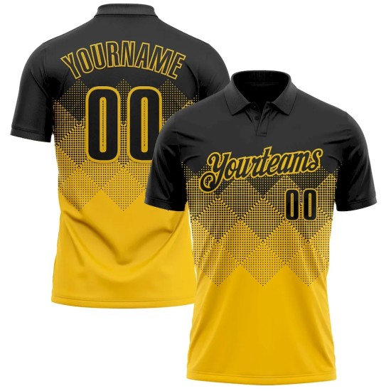 Custom Black Yellow 3D Pattern Design Gradient Square Shape Performance Polo Shirt Custom Black Yellow 3D Pattern Design Gradient Square Shape Performance Polo Shirt