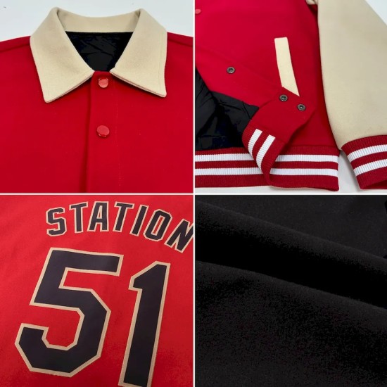 Custom Black Red Bomber Full-Snap Varsity Letterman Lapel Collar Byron Jacket Custom Black Red Bomber Full-Snap Varsity Letterman Lapel Collar Byron Jacket