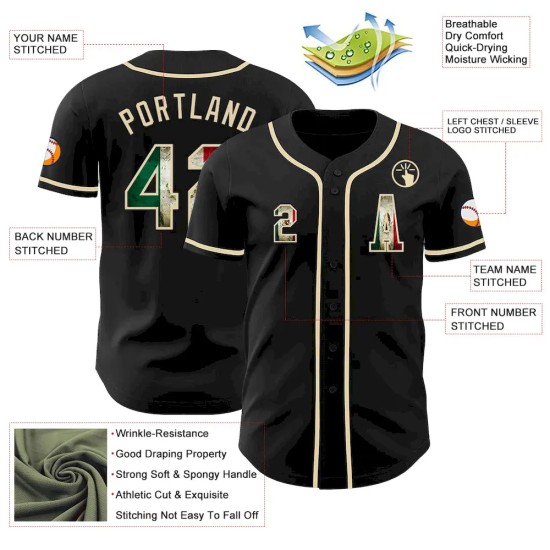 Custom Black Vintage Mexican Flag-Cream Authentic Baseball Jersey Custom Black Vintage Mexican Flag-Cream Authentic Baseball Jersey