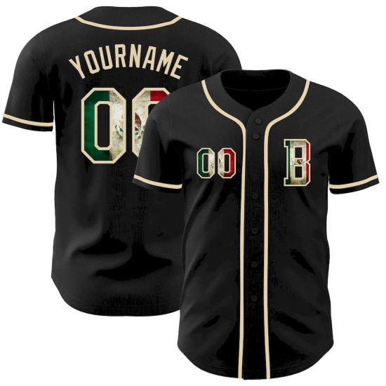 Custom Black Vintage Mexican Flag-Cream Authentic Baseball Jersey Custom Black Vintage Mexican Flag-Cream Authentic Baseball Jersey