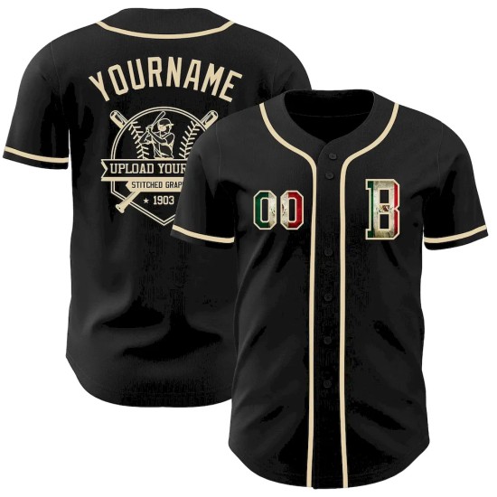 Custom Black Vintage Mexican Flag-Cream Authentic Baseball Jersey Custom Black Vintage Mexican Flag-Cream Authentic Baseball Jersey