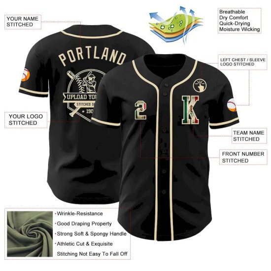 Custom Black Vintage Mexican Flag-Cream Authentic Baseball Jersey Custom Black Vintage Mexican Flag-Cream Authentic Baseball Jersey