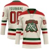 Custom Cream Red-Green Hockey Lace Neck Jersey Custom Cream Red-Green Hockey Lace Neck Jersey