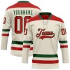 Custom Cream Red-Green Hockey Lace Neck Jersey Custom Cream Red-Green Hockey Lace Neck Jersey