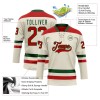 Custom Cream Red-Green Hockey Lace Neck Jersey Custom Cream Red-Green Hockey Lace Neck Jersey