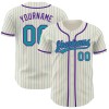 Custom Cream Teal Pinstripe Purple Authentic Baseball Jersey Custom Cream Teal Pinstripe Purple Authentic Baseball Jersey