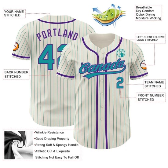 Custom Cream Teal Pinstripe Purple Authentic Baseball Jersey Custom Cream Teal Pinstripe Purple Authentic Baseball Jersey