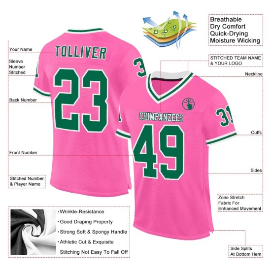 Custom Pink Kelly Green-White Mesh Authentic Throwback Football Jersey Custom Pink Kelly Green-White Mesh Authentic Throwback Football Jersey