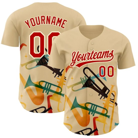Custom Cream Red 3D Pattern Design International Jazz Day Authentic Baseball Jersey Custom Cream Red 3D Pattern Design International Jazz Day Authentic Baseball Jersey