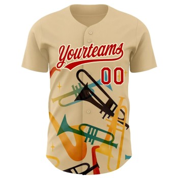 Custom Cream Red 3D Pattern Design International Jazz Day Authentic Baseball Jersey Custom Cream Red 3D Pattern Design International Jazz Day Authentic Baseball Jersey