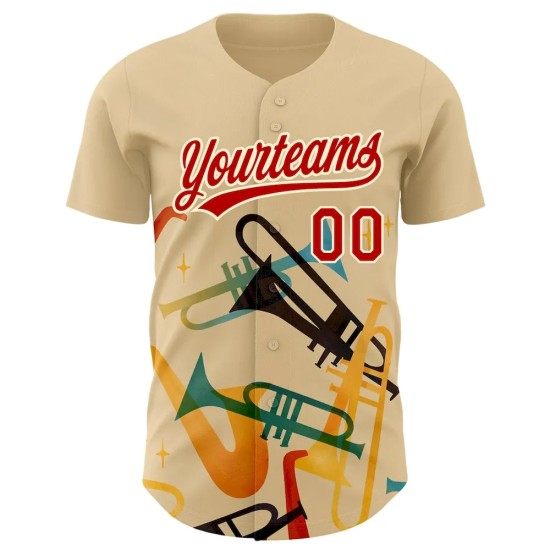 Custom Cream Red 3D Pattern Design International Jazz Day Authentic Baseball Jersey Custom Cream Red 3D Pattern Design International Jazz Day Authentic Baseball Jersey