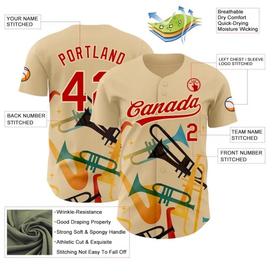 Custom Cream Red 3D Pattern Design International Jazz Day Authentic Baseball Jersey Custom Cream Red 3D Pattern Design International Jazz Day Authentic Baseball Jersey