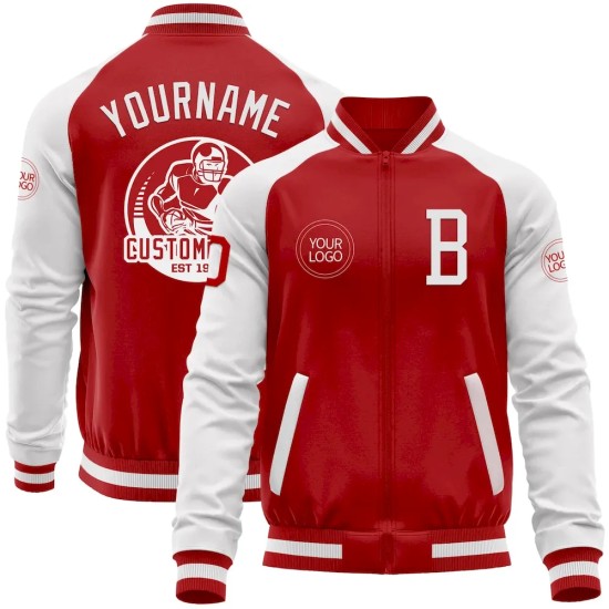 Custom Red White Bomber Varsity Letterman Two Tone Zipper Jacket Custom Red White Bomber Varsity Letterman Two Tone Zipper Jacket