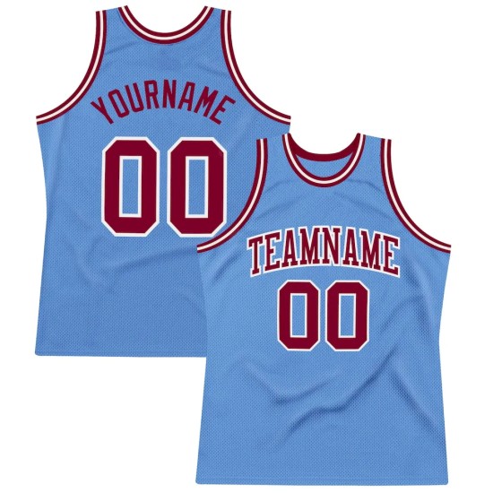 Custom Light Blue Maroon-White Authentic Throwback Basketball Jersey Custom Light Blue Maroon-White Authentic Throwback Basketball Jersey