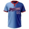 Custom Royal Light Blue-Red Gradient Fashion Two-Button Unisex Softball Jersey Custom Royal Light Blue-Red Gradient Fashion Two-Button Unisex Softball Jersey