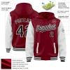 Custom Crimson Black-White Bomber Full-Snap Varsity Letterman Two Tone Hoodie Jacket Custom Crimson Black-White Bomber Full-Snap Varsity Letterman Two Tone Hoodie Jacket