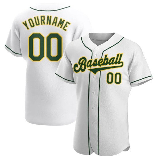 Custom White Green-Gold Authentic Baseball Jersey Custom White Green-Gold Authentic Baseball Jersey