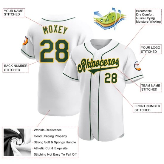 Custom White Green-Gold Authentic Baseball Jersey Custom White Green-Gold Authentic Baseball Jersey
