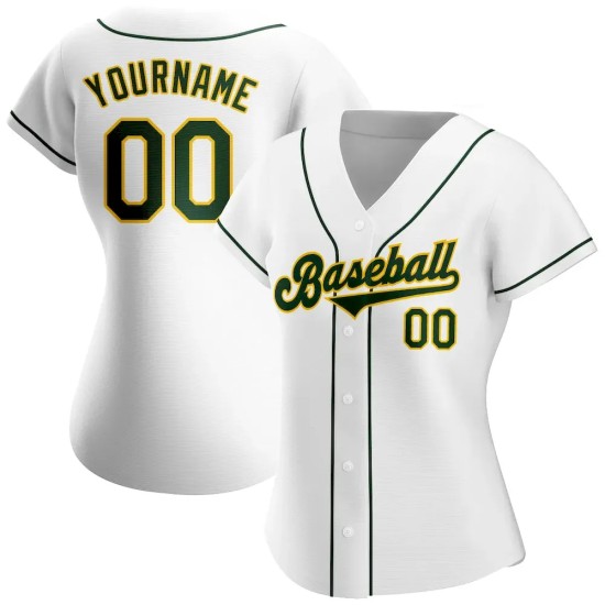Custom White Green-Gold Authentic Baseball Jersey Custom White Green-Gold Authentic Baseball Jersey
