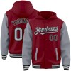 Custom Crimson Gray-Black Bomber Full-Snap Varsity Letterman Two Tone Hoodie Jacket Custom Crimson Gray-Black Bomber Full-Snap Varsity Letterman Two Tone Hoodie Jacket