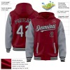 Custom Crimson Gray-Black Bomber Full-Snap Varsity Letterman Two Tone Hoodie Jacket Custom Crimson Gray-Black Bomber Full-Snap Varsity Letterman Two Tone Hoodie Jacket